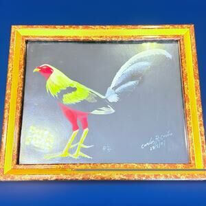Vintage Framed Rooster Art Print Farmhouse Country Kitchen Rustic Decor 11.5"